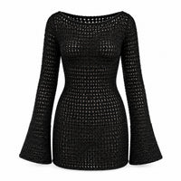 Tulum Backless Crochet Dress - Black - Front