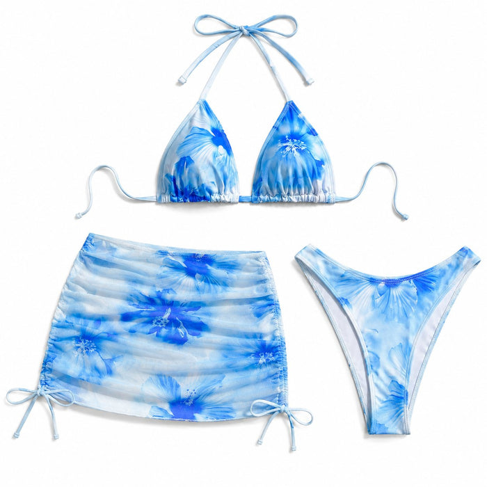 The Riviera Halter Bikini & Sarong Set - Blue - Front