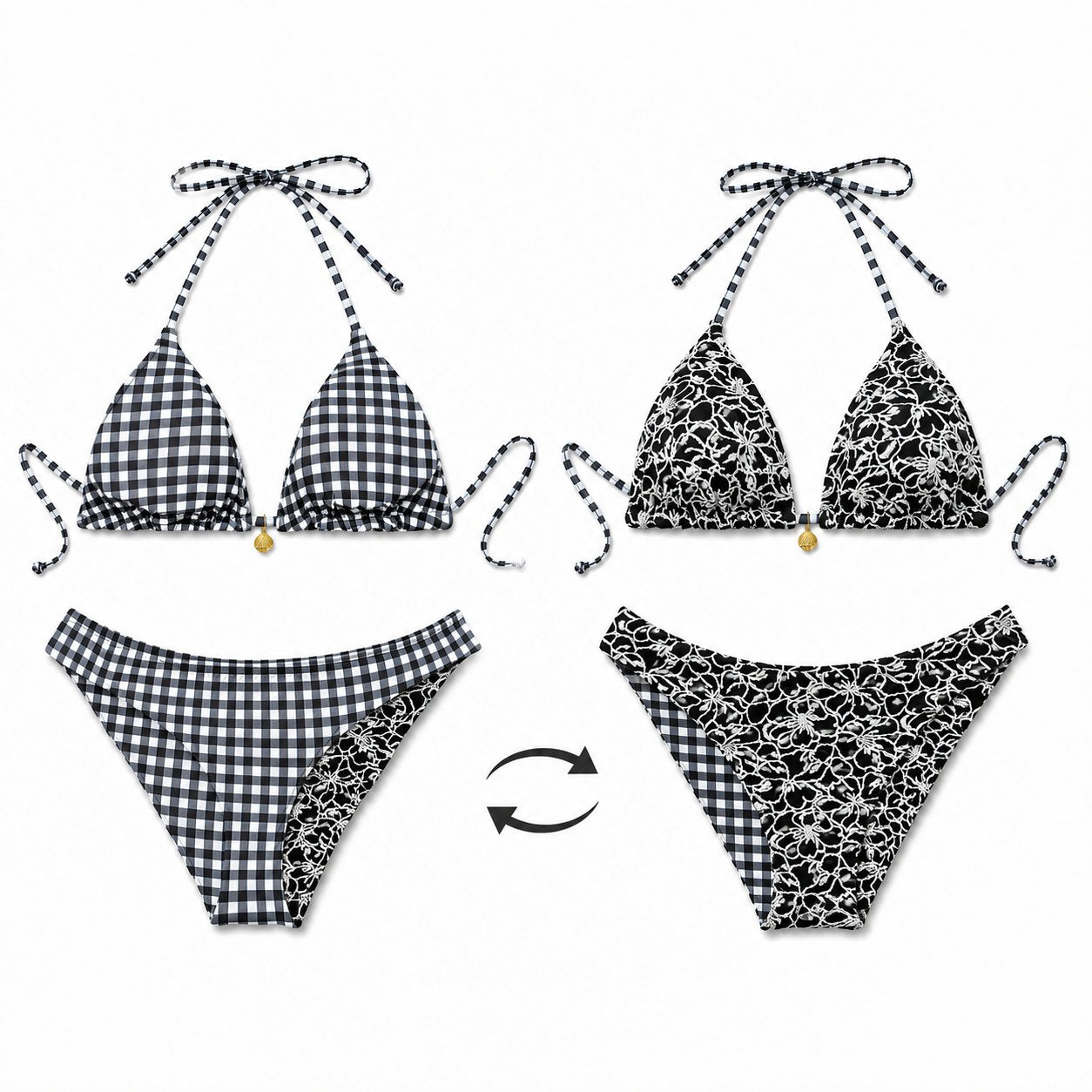 The Duo Reversible Bikini - Black - Front
