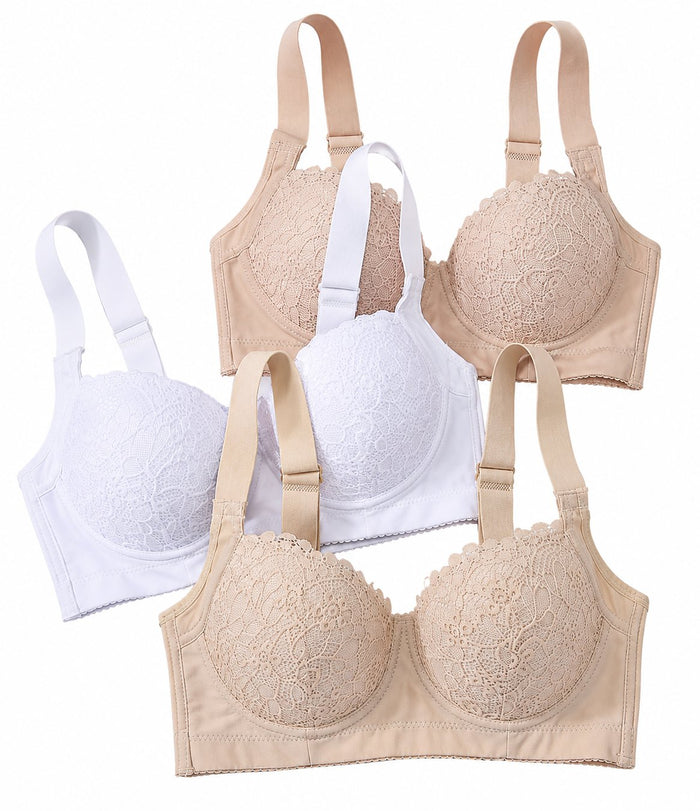 Lace Sculpt Three-Piece Bra Set - Camel - Front