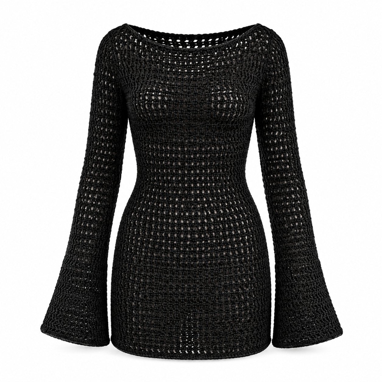 Tulum Backless Crochet Dress - Black - Front