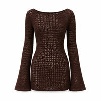 Tulum Backless Crochet Dress - Brown - Front