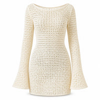 Tulum Backless Crochet Dress - White - Front