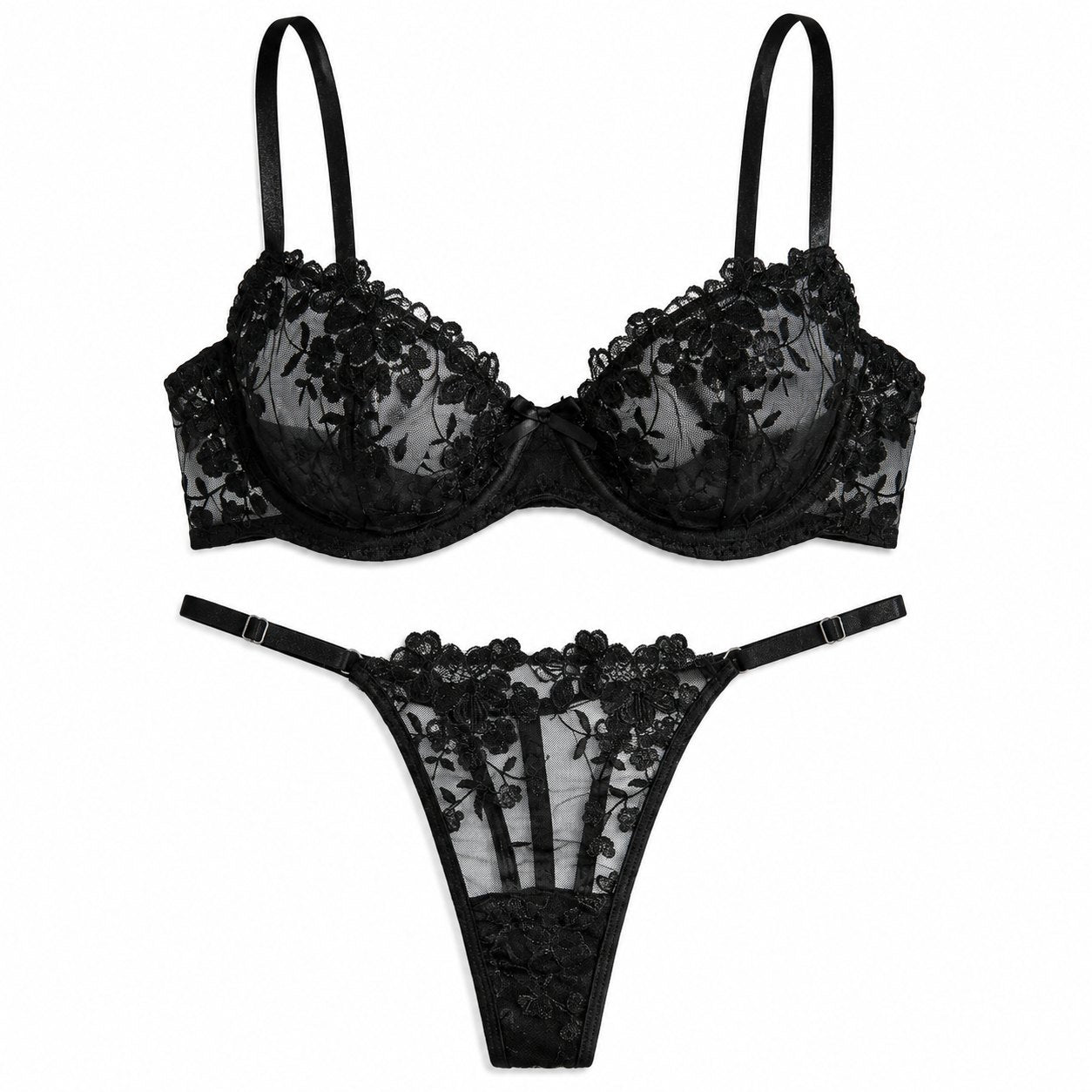 Wireless Lace Bra Set, 3 Pack - Black - Front