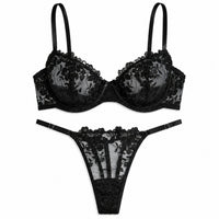 Wireless Lace Bra Set, 3 Pack - Black - Front