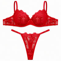 Wireless Lace Bra Set, 3 Pack - Red - Front