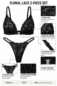 Floral Lace Cut-Out Bra Set - Details