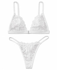 Floral Lace Cut-Out Bra Set - White - Front