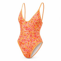 The Criss-Cross Stripe One-Piece - Floral Orange - Front