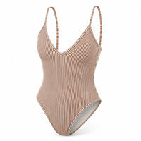 The Criss-Cross Stripe One-Piece - Brown Stripe - Front