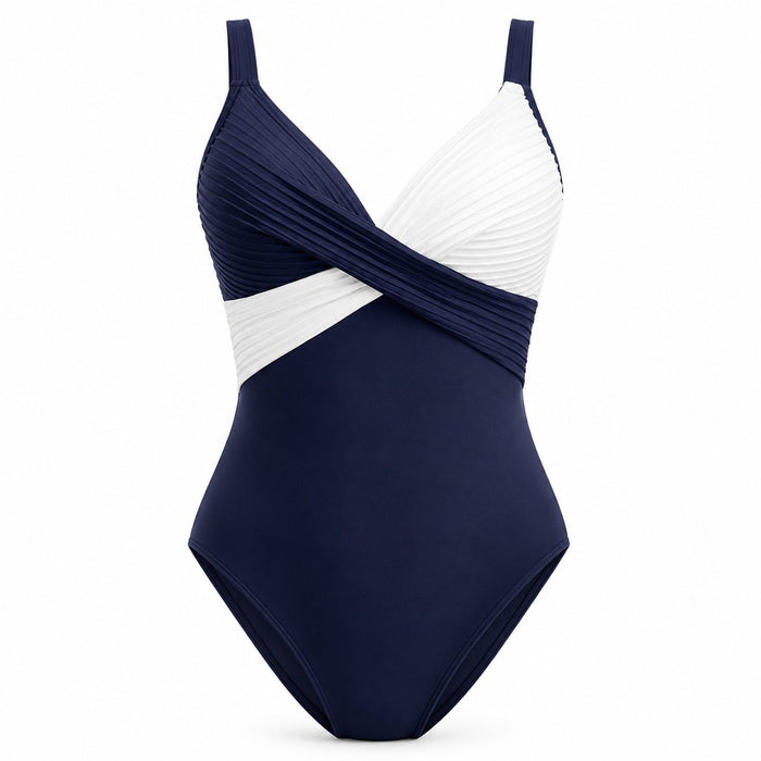 The Hollow-Back Print One-Piece - Blue - Front